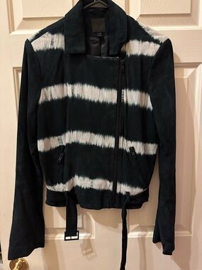 Blank NYC Navy & White Tie-Dye Suede Moto Jacket - Women Sz L